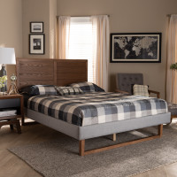 Baxton Studio Claudia-Light Grey/Ash Walnut-Full Claudia Rustic Modern Light Grey Fabric Upholstered and Walnut Brown Finished Wood Full Size Platform Bed